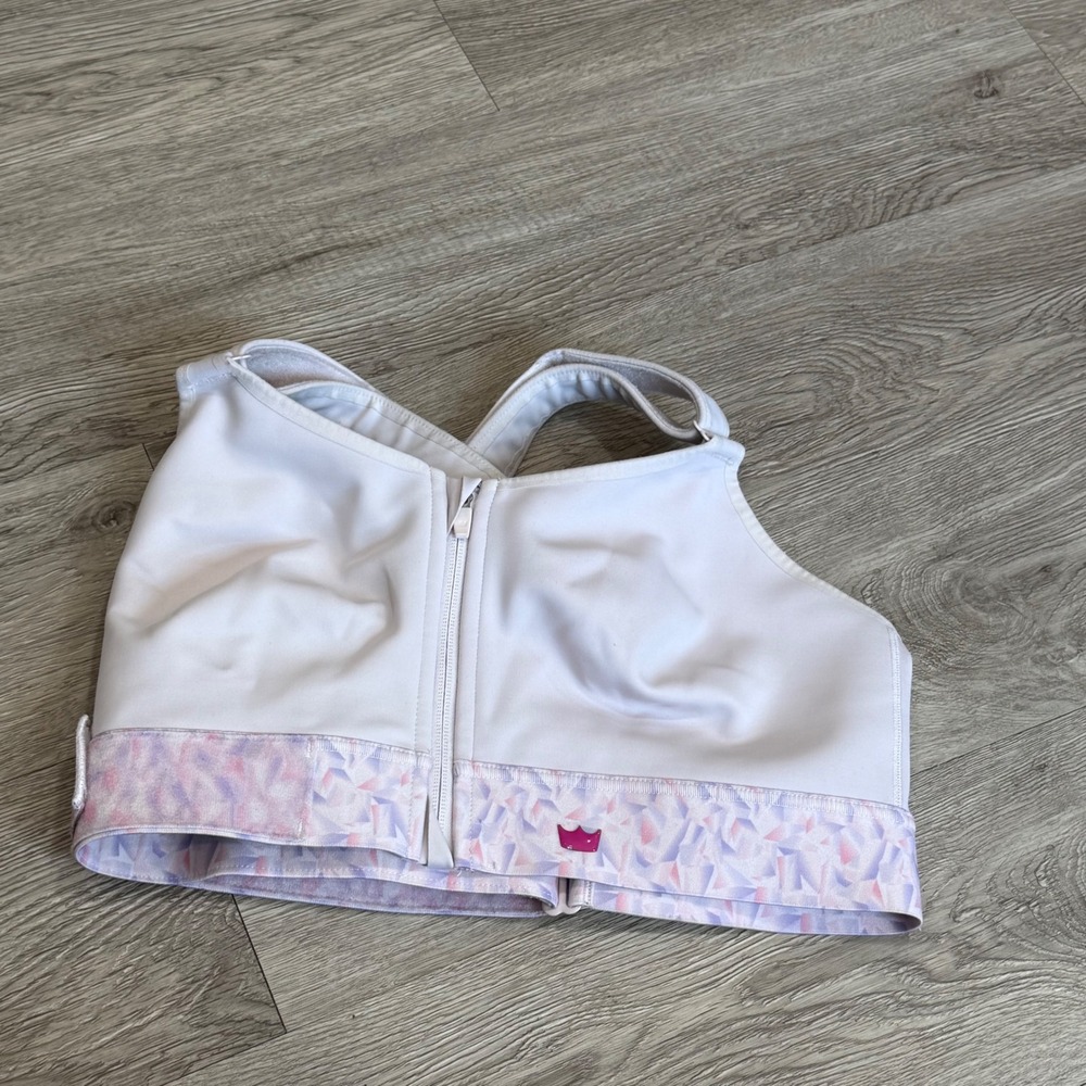 Shefit Ultimate Sports Bra White Pastel Geometric Front Zip High Impact XLuxe